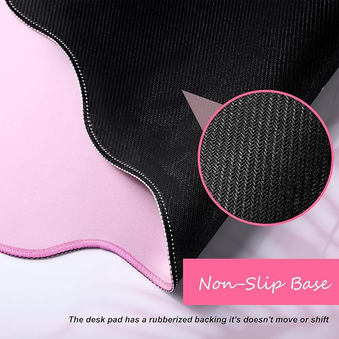 Hahafelt Scalloped Desk Mat Large Desk Pad Cute Coquette Table Mat Aesthetic Preppy Table Make up Pad Nonslip 2026 Graduation Gift with Stitching Waterproof Gaming(Pink,31.5 x 15.8 Inches)