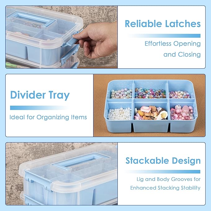CraftGenes Art Supply Storage Organizer with 2 Removable Trays, 4-Layer 10QT Durable Craft Organizers and Storage for Sewing, Tool, Office Supplies, Art, Craft Supplies