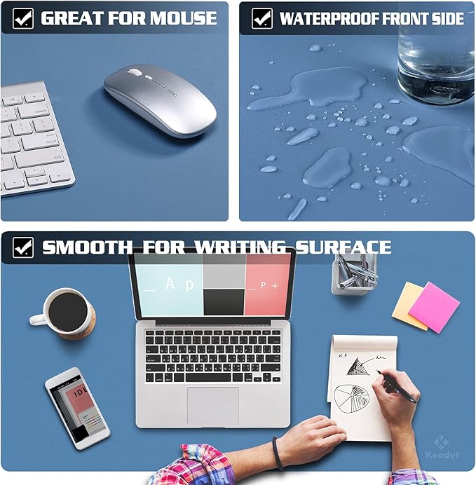 K KNODEL Non-Slip Desk Mat, Desk Pad, Desk Blotter, Desktop Mat for Desk, Large Desk Protector, Office Computer and Laptop Mat for Desk (35.4"x17", Blue)