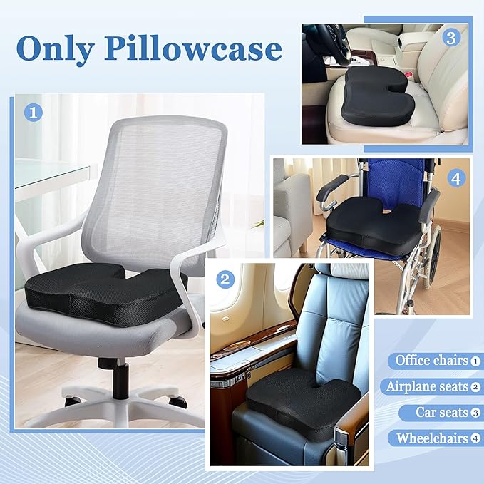 Coccyx Seat Cushion Cover for Tailbone Back Pain Relief Office Chair Butt Sacroiliac Pillow Case Fit ComfiLife、Everlasting Comfort U-Shaped Gel & Memory Pad Replacement Cover（Only Pillowcase）