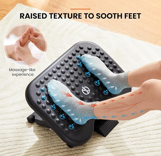 ErGear Under Desk Footrest, Adjustable Foot Rest with 3 Height Settings and 30-Degree Angle, Ergonomic Desk Foot Rest with Massage Texture, Foot and Leg Rest for Home & Office