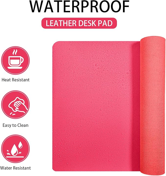 Leather Desk pad Protector, Office Mat, Large Mouse Mat, Non-Slip PU Leather Blotter, Laptop Desk Pad,Waterproof Laptop Computer Desk Keyboard Mat for Office/Work/Home/Decor (Rose, 11in*8in)