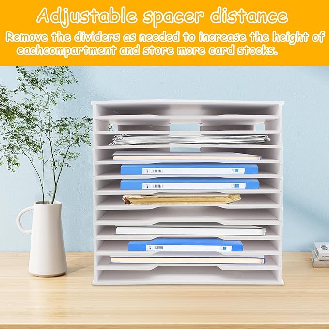 12 Tier Scrapbook Paper Organizer - 13" x 13" Scrapbook Paper Organizer Storage, Desk File Sorter Storage Craft & Stamp Cardstock Storage Rack for Home Office & Classrooms