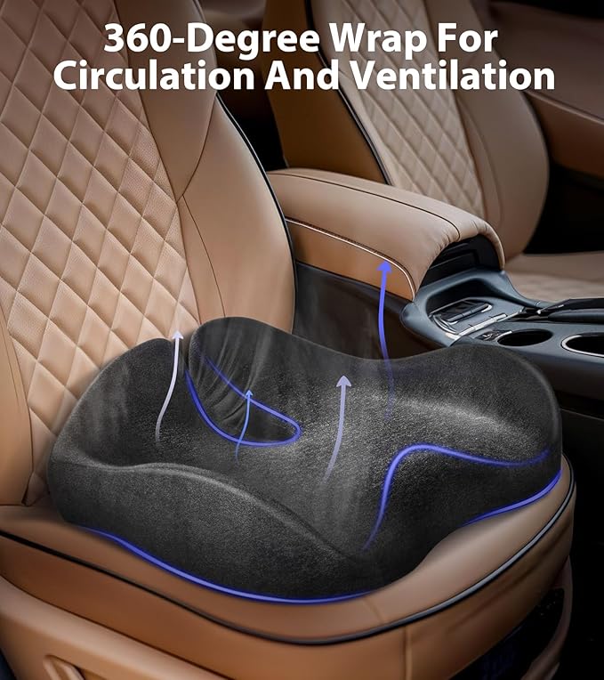 Seat Cushion, Memory Foam Pressure Relief Coccyx Cushion for Tailbone Pain, Extra-Large Butt Pad for Office Chair, Car Seat, and Gaming Chair Pain Relief, Extra Cover