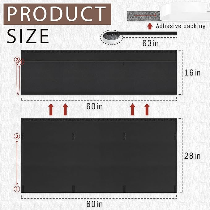 60" Under Desk Privacy Panel Self-Adhesive Modesty Panel with Wire Pocket for Cable Management Organizer Heavy Duty Desk Skirt - Office Home or Standing Workstation Concealer Shield