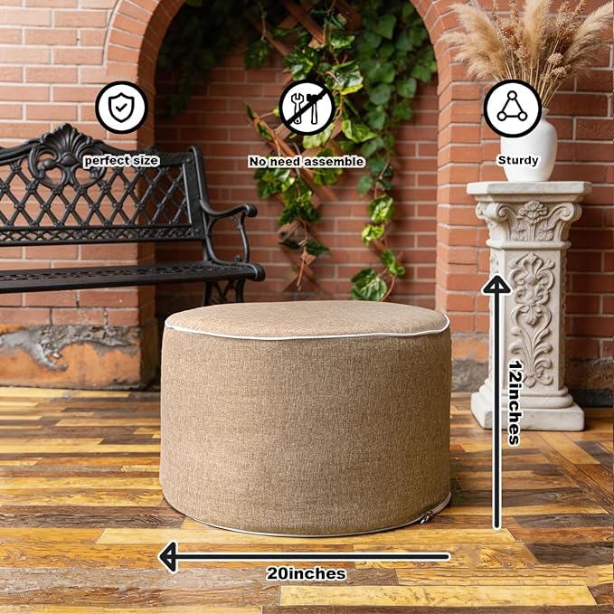 Outdoor Ottoman Outdoor Ottomans for Patio 20x12 Inches Modern Lightweight Foam Stuffed Pouf Outdoor Footstool Footrest Foot Stool Waterproof (Coffee)