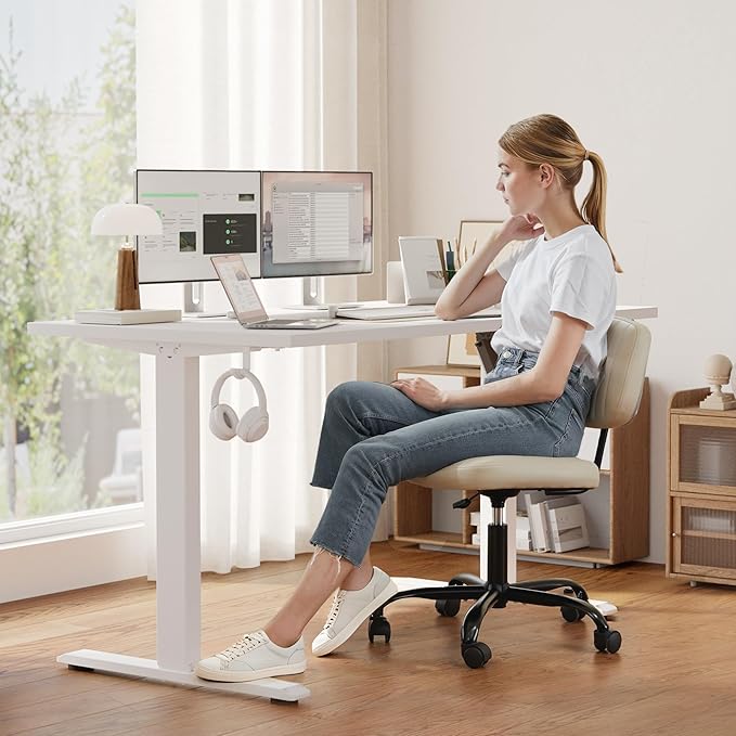 Klicelor 55 Inch Large Electric Standing Desk, Height Adjustable Office Desk, Sit Stand Up Computer Gaming Desk with Memory Preset, Two-Piece Desktop, White