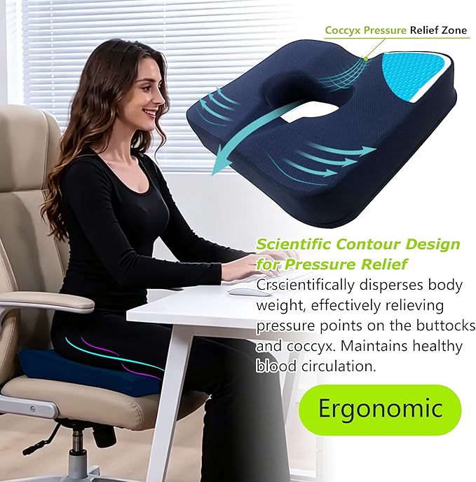 Gel & Memory Foam Wheelchair Seat Cushion,Donut Pillow for Tailbone Pain Relief,Bed Sore Cushions for Butt,Pressure Relief,Sciatica,Coccyx,hemorrhoid Pillow,Cushion for Office Chair & Desk(Blue