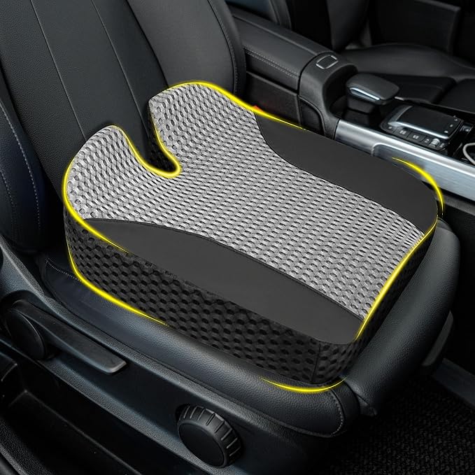 Lofty Aim Car Seat Cushion, Comfortable Memory Foam Seat Pillow for Driving, Sciatica-Back Pain Relief, Cushion for Car-Truck, Office, Wheelchair - Large Black & Gray