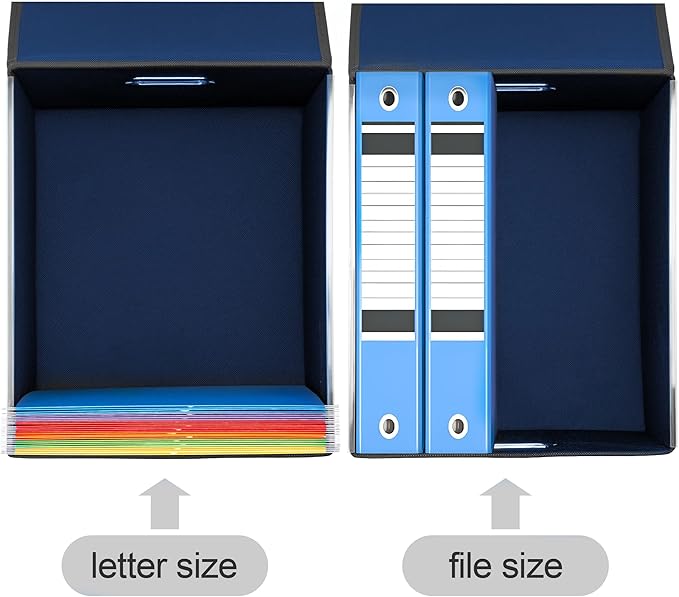 Hleelomi Collapsible File Box with Lid & Plastic Slide - Hanging Document Organizer for Office/Home, 14.96x12.6x10.83 Inch,Decorative Home File Bin,Blue, 1 Pack (No Folders Included)