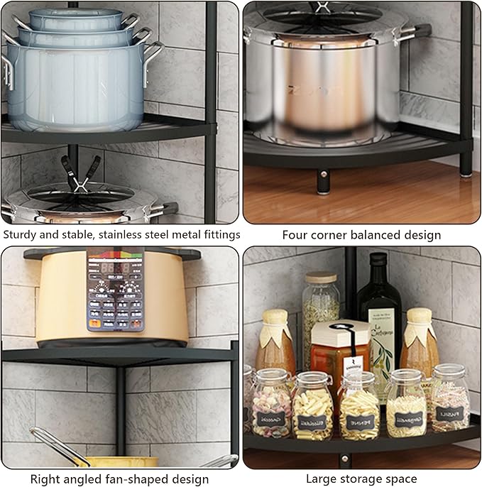 6-Tier Kitchen Corner Shelf Triangular Corner Pot Rack Storage Shelf Multi-tier,Carbon Steel Cookware Stand Home Storage Organizer Holder for Pans Pots and Kettles