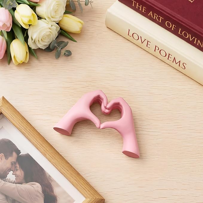 Pink Decor Living Room – Mini Small Heart Hands Sculpture – Shelf Decor Aesthetic – Cute Home Accent Table & Shelves – Love Statue - Gifts Girlfriend, Wife, Women, Teen Girls, Valentine (Pink, Mini)
