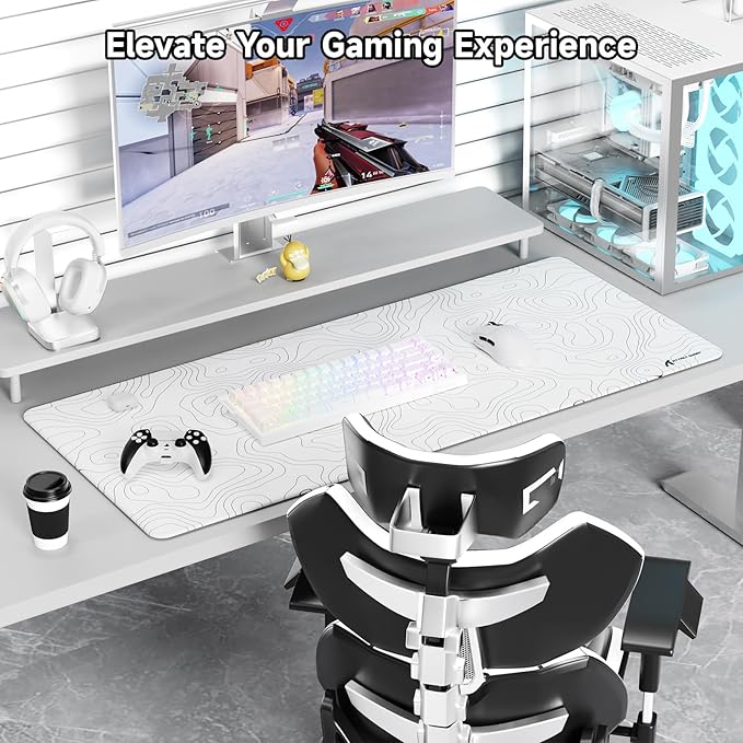 ATTACK SHARK CM02Pro Gaming Mouse Pad for Esports Speed Large Mouse mats for Desk Waterproof Surface Stitched Edges and Anti-Slip Rubber Base Size XXL Laminate 35.43” x 15.75” x 0.16” White Contour