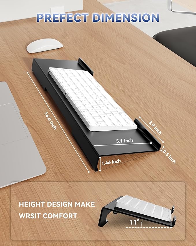 Laborio Acrylic Computer Keyboard Stand for Desktop (Black), Ergonomic Keyboard Tilted Elevated Rack Key Board Tray Holder Riser Stand for Office Home Desk Work Supplies