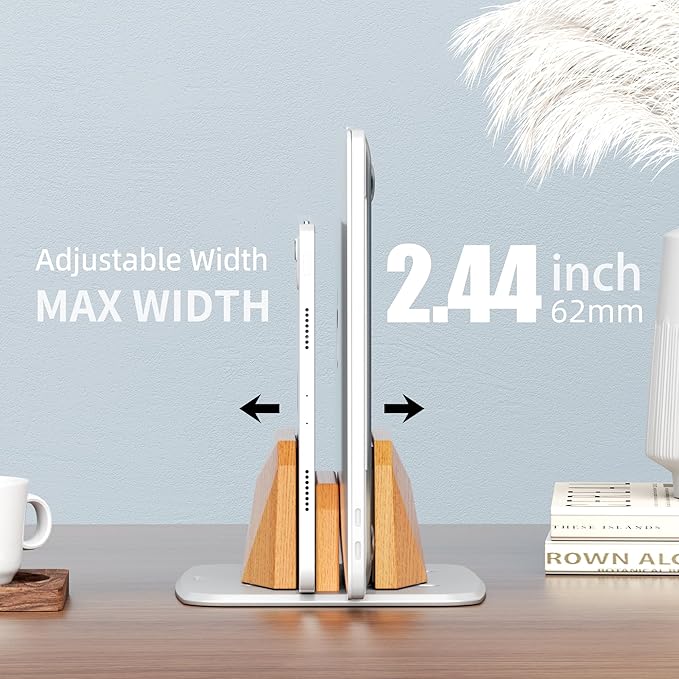 AFOOYO Vertical Laptop Stand - Dual Slots Wooden Adjustable Laptop Holder,Desktop Dock Compatible with All MacBook, Surface,Chromebook,Dell & More(Beechwood)