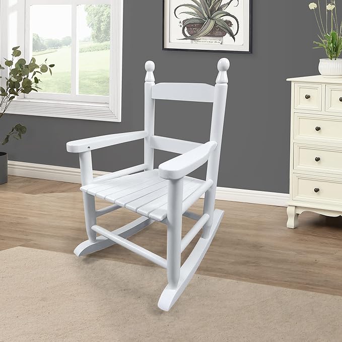 Kids Rocking Chair, Toddler Rocking Chair, Children’s Rocking Chair Porch Rocker Chair with Classic Rocker and Hardwood Construction, for Nursery, Indoor, Outdoor, Living Rooms, Bedrooms (White)
