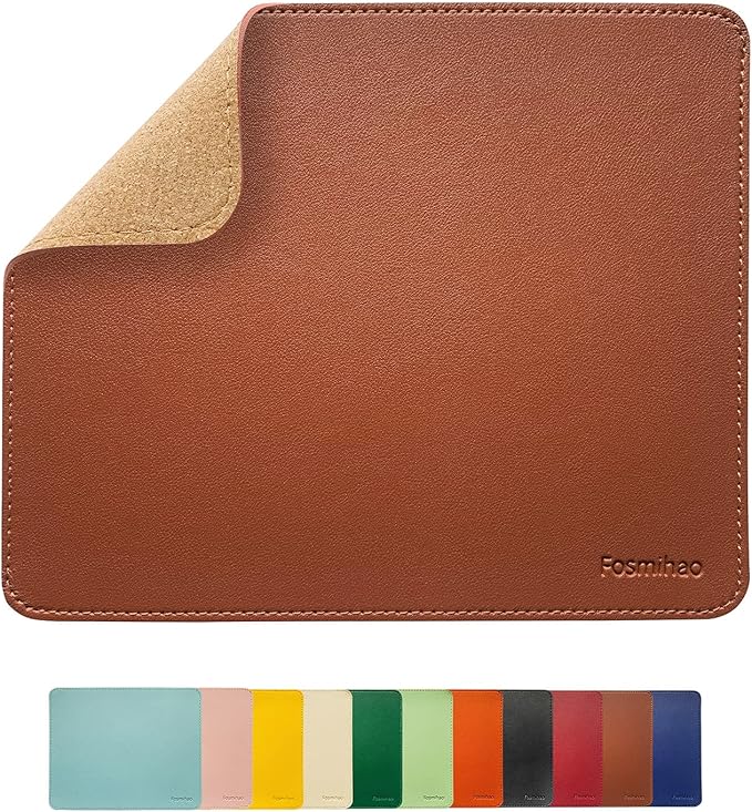 Leather Mouse Pad - Wooden Double-Sided Mouse Pad with Stitched Edge, Waterproof Ultra-Thin, 10.2 x 8.3 Inch, Brown