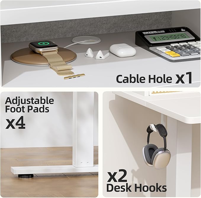 TIQLAB Standing Desk with Two Drawers, Stand Up Standing Desk Adjustable Height, Electric Sit Stand Table with Storage Shelf and Splice Board, 48 * 24 inch, White Wicker