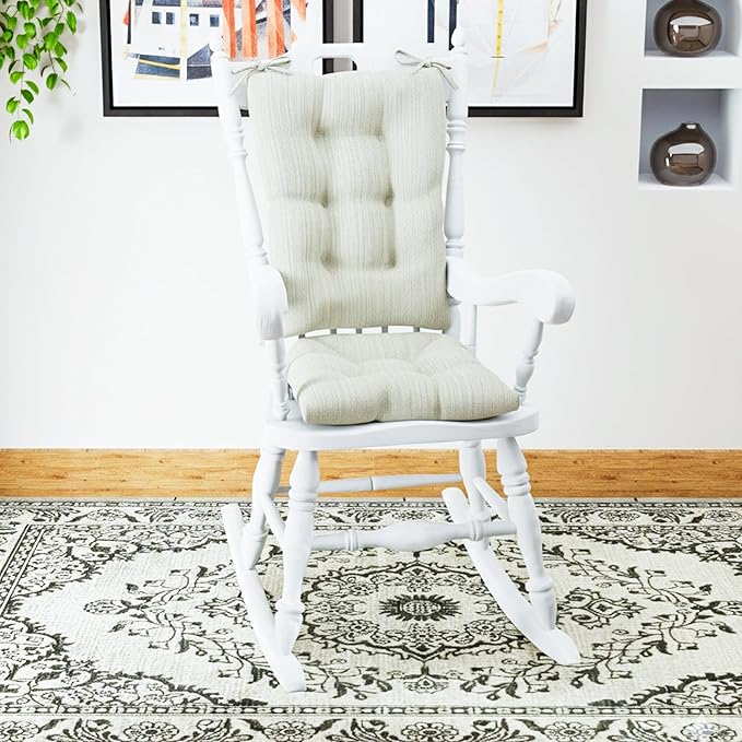 Klear Vu The Gripper Non-Slip Rocking Chair Cushion Set with Thick Padding, Includes Seat Pad & Back Pillow with Ties for Indoor Living Room Rocker, 17x17 Inches, 2 Piece Set, Ivory