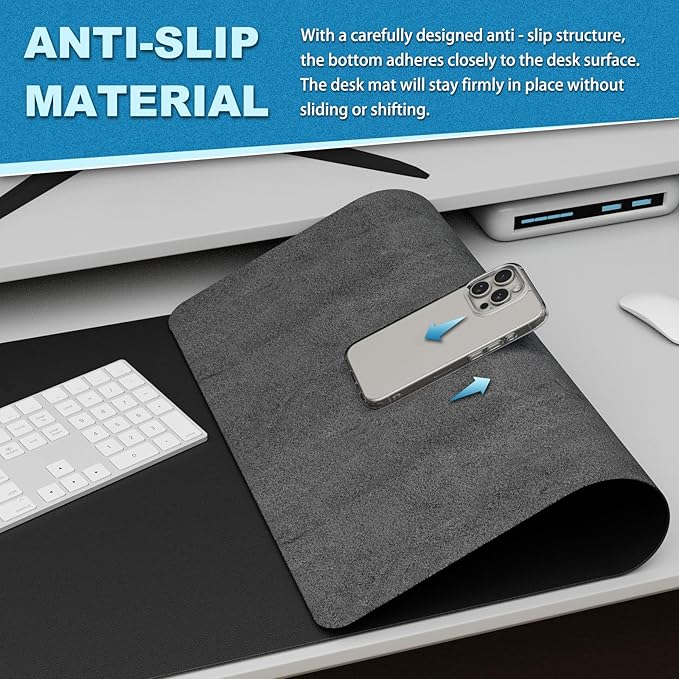 K KNODEL Leather Desk Pad Protector, Office Desk Mat, Large PVC Leather Desk Blotter, Non-Slip Mouse Pad (Black, 15.7" x 31.5")