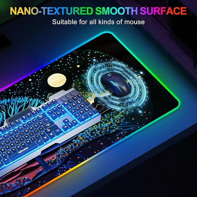 ARTSO Extra Large RGB Gaming Mouse Pad with 14 Light Modes, Extended Soft LED Mousepad, Anti-Slip Rubber Base, Computer Keyboard Mat (35.4 x15.7 Inch), Mysterious Tree