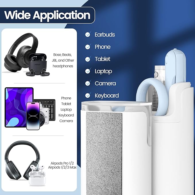 VUBOJO Laptop Screen Keyboard Earbud Cleaner Kit，Electronics Cleaning Tool for MacBook iPad iPhone Pro Cell Phone,airpod Cleaner kit,Computer Cleaning Tool Kit(Blue)