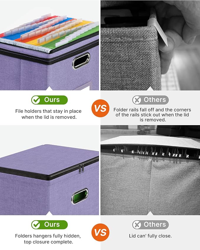Oterri File Organizer Boxes with Lids, File Box with Mesh Pockets, Document Organizer Box for Letter Size Folders, Zippers Important Document Organizer (Light Purple, Small-1 Pack Without Folders)
