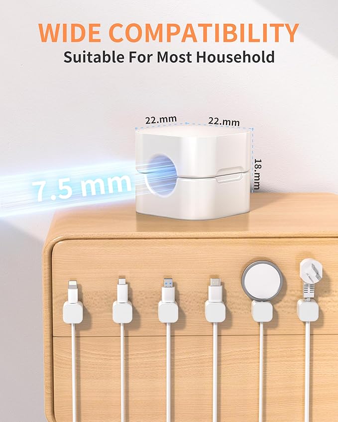 6-Pack Magnetic Cable Clips, XOVRAETH Smooth Adjustable Adhesive Cord Organizer, Desk Cable Management Wire Holder Keeper Cables Staples for Nightstand Home Office Desk Car Phone Wall Desktop(WhiteB)