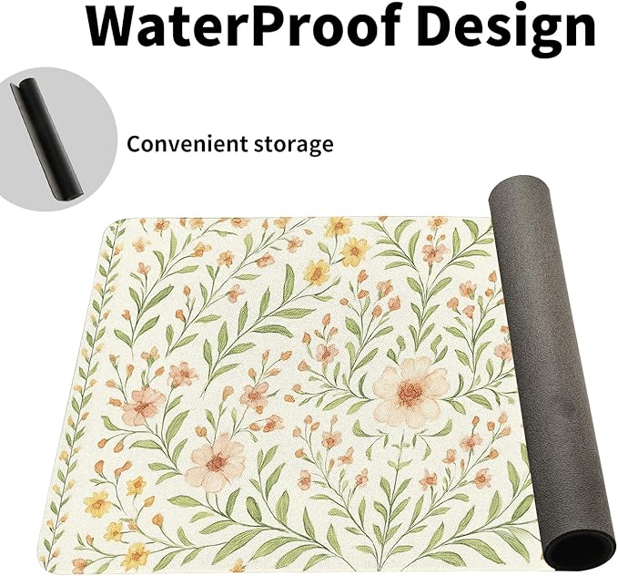 Romantic Floral Bouquet Desk Mat, Elegant PU Leather Desk Pad for Women - Large Non-Slip Office Mat to Elevate Your Gaming & Home Workspace（31.5 * 15.75in）