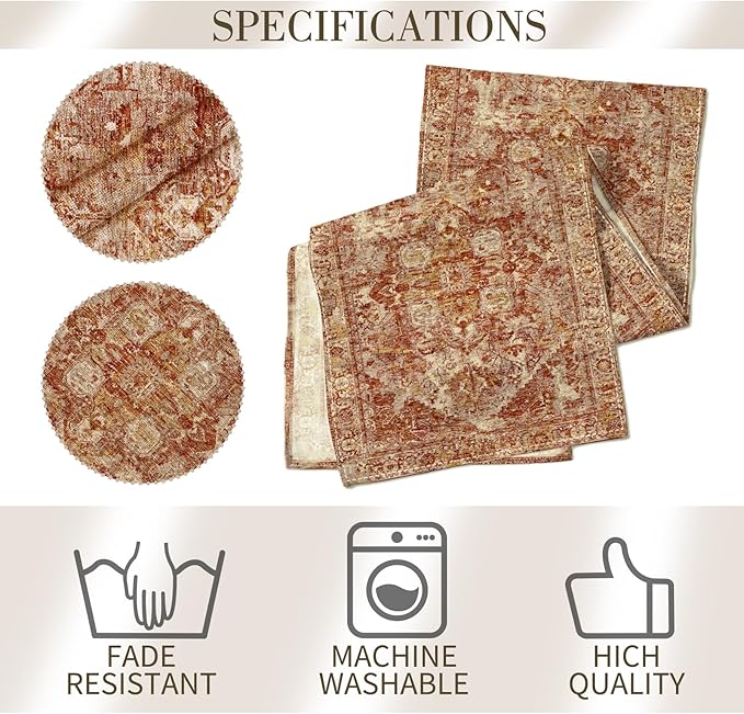 Boho Red Table Runner,Vintage Elegant Farmhouse Table Center Linen Decor,Country Rustic Farmhouse Magical Fall Kitchen Dining Table Decoration for Home Dining Party Decor 13x108 Inch