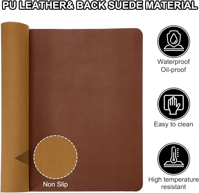 Patikil Desk Mat, 55"x17" Non-Slip Waterproof PU Leather Desk Pad Dual Sided - Dark Brown