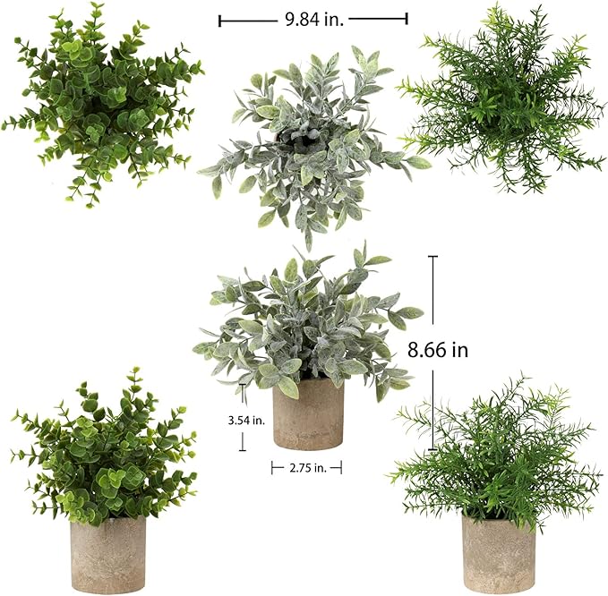Briful 3 Pack Mini Faux Potted Plant Artificial Eucalyptus Plant Fake Topiaries Plant for Home Table Office Room Desk Bathroom Shelf Kitchen Rustic Farmhouse Mantel Decor