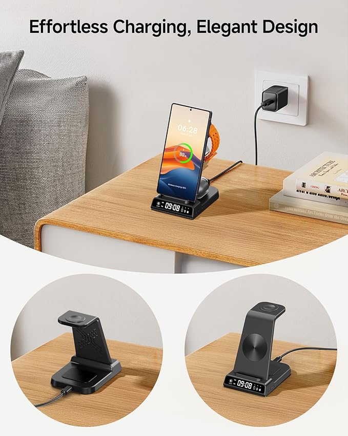 Wireless Charger for Samsung S26 Ultra/S26+, Wireless Charging Station for Galaxy S25 Ultra/S25+/S25/Z Flip7/Z Fold/S24/S23/S22, for Galaxy Watch 8/8 Classic/7/Ultra/6/5, Galaxy Buds4 Pro (Black)