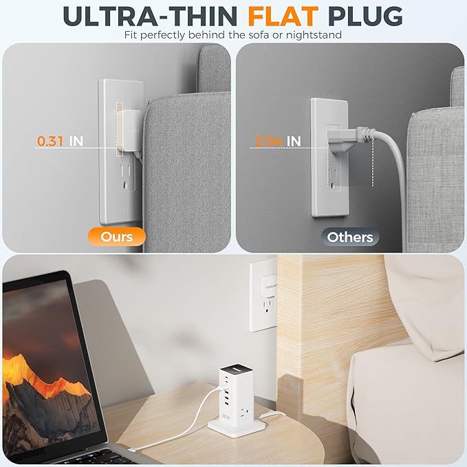 Charging Station for Multiple Devices, TESSAN 9-in-1 USB C Power Strip for iPhone 17/16/15, MacBook, Tablet, Desktop Phone Fast Charger with 3 AC, USB Charger, Home Drom Office Accessories, White-30W