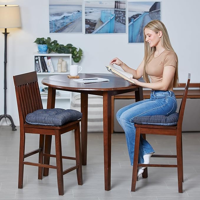 Klear Vu Gripper Overstuffed Universal Non-Slip Dining Chair Cushions for Kitchen Decor or Office Use, U-Shaped Skid-Proof Seat Pad, 15x15 Inches, 4 Count (Pack of 1), Waffle Navy Blue