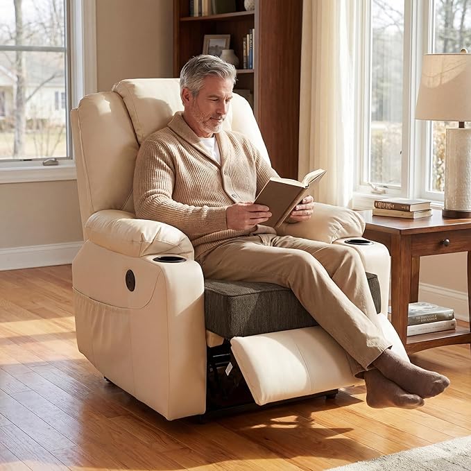 baibu Extra Large Dual-Layer Gel Memory Foam Recliner Cushions for Elderly, 20x20x5 Inch Thick Non-Slip Recliner Seat Cushion Suitable for Couch for Easy to Stand Up & Reduce Hip & Lumbar Pain, Brown