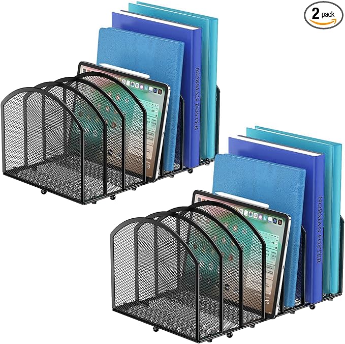 Gawerk 2 Pack Desk File Organizer, 7-Section Upright Mesh Desktop Organizer File Sorter Office Organization Letter Holder, Vertical Desktop File Holder for Office Home, Black