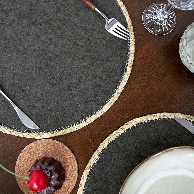 Noctiflorous 13 Inch Round Felt Placemats Set of 6 Heat Resistant Washable Non-Slip Table Place Mats for Kitchen Dining Table(Grey, 6)