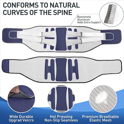 Back Brace for Lower Back Pain - Lumbar Support with Bionic Support System, Adjustable Belt for Men Women, Relieves Sciatica, Herniated Disc, Scoliosis, Posture Correction for Workout, Daily Use, Heavy Lifting(Blue,Small)