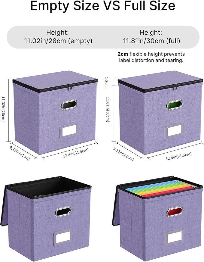 Oterri File Organizer Boxes with Lids, File Box with Mesh Pockets, Document Organizer Box for Letter Size Folders, Zippers Important Document Organizer (Light Purple, Small-2 Pack Without Folders)