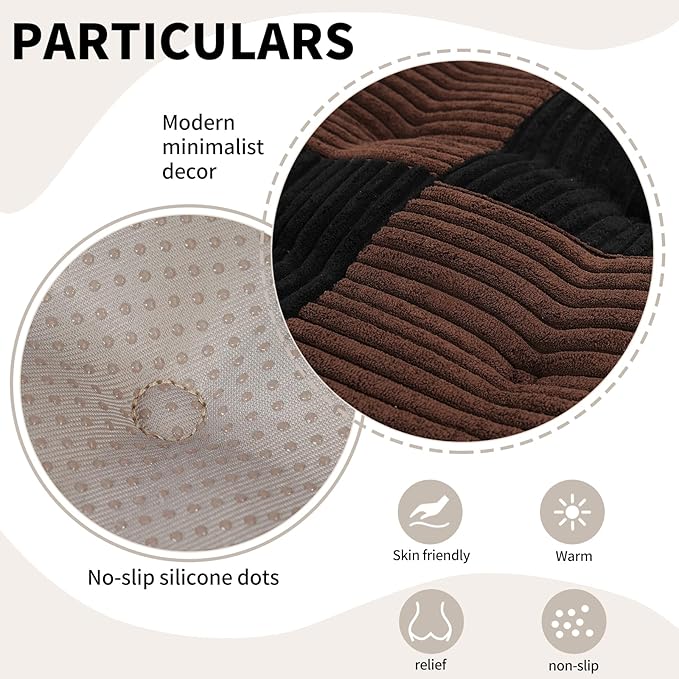 Office Stacking Chair Cushions 4 Pack, Corduroy High Density Foam Kitchen Seat Cushions with Ties, Square 17" x 17" Indoor Non-Slip Dining Chair Pads, Black+ Brown, 4pcs
