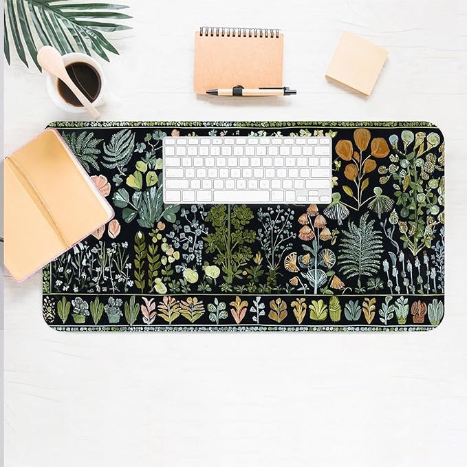 Desk Mat Large Mouse Pad, Non-Slip PU Leather Gaming Mousepad Keyboard Mouse Mats Desk Pads 31.5"x15.7" for Work Office Decor Gifts Black Plants