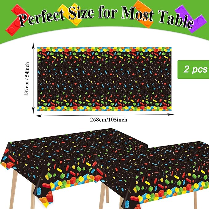 gisgfim Building Blocks Party Tableware Kit for 24 Guests Colorful Blocks Theme Birthday Party Decorations Kids Blocks Party Table Supplies Includes Plates, Napkins, Tablecloths