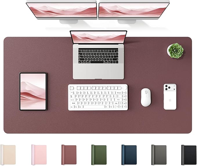 YSAGi 47.2" x 24" Large PU Leather Desk Mat for Keyboard and Mouse - Waterproof Non-Slip Desk Pad Protector for Office, Home, Writing Desk, Dark Pink