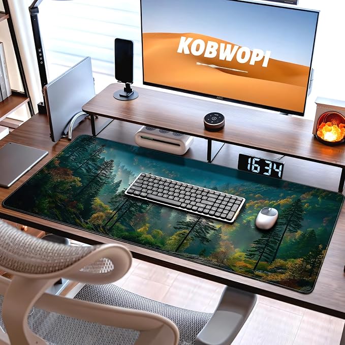35.4 x 15.7 in, XXL Large Mouse Pad for Desk, Extended Keyboard Mouse Mat for Computer Office, Big Mouse pad with Stitched Edges, Gaming Pc-Mountains and Woods