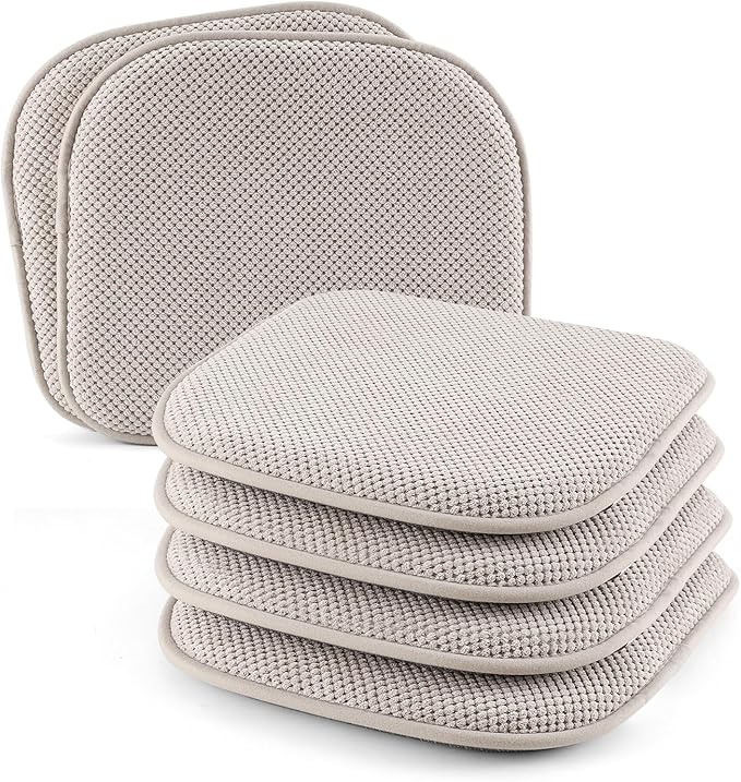 SWEMSTAR Chair Cushions - 15"*17" Kitchen Dining Chair Pads Foam Seat Cushion for Chairs Barstool Cushions Non Slip Seat Pad Set of 6 - Beige