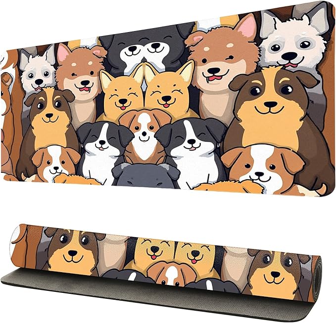 Positively Adorable Dog Desk Mat - （31.5 * 15.75in） Desk Pad, Large Non-Slip PU Leather Pad for Aesthetic Home Office & Gaming,A Gift for Dog Lovers