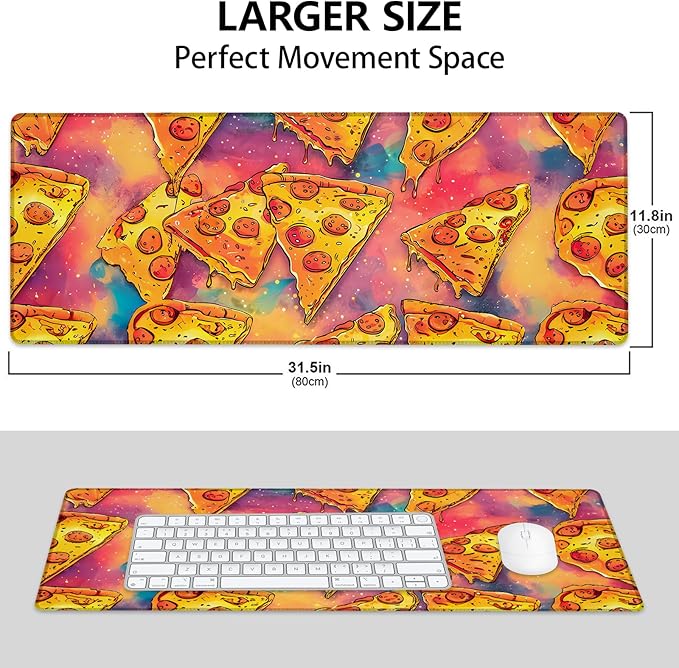 Pizza Party Large Mouse Pad, Gaming Mouse Pad, Non-Slip Rubber Base, Office Accessories, Desk Mat, Food MousePads for School, Work, Home Decor Gifts 31.5" x 11.8"