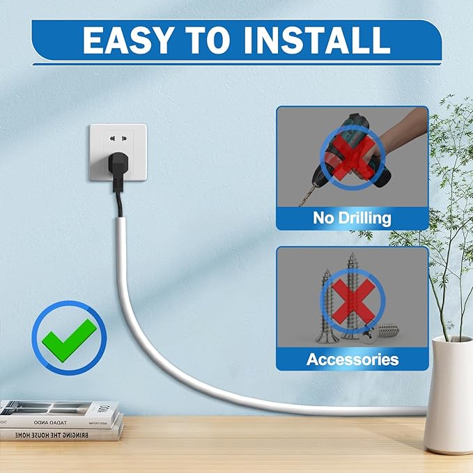 UOMTFAI Wall Cord Hider 196 Inch - Self-Adhesive Wire Cover Raceway for Walls, Flexible PVC Cable Concealer for Home and Office, W0.59 H0.39in - White