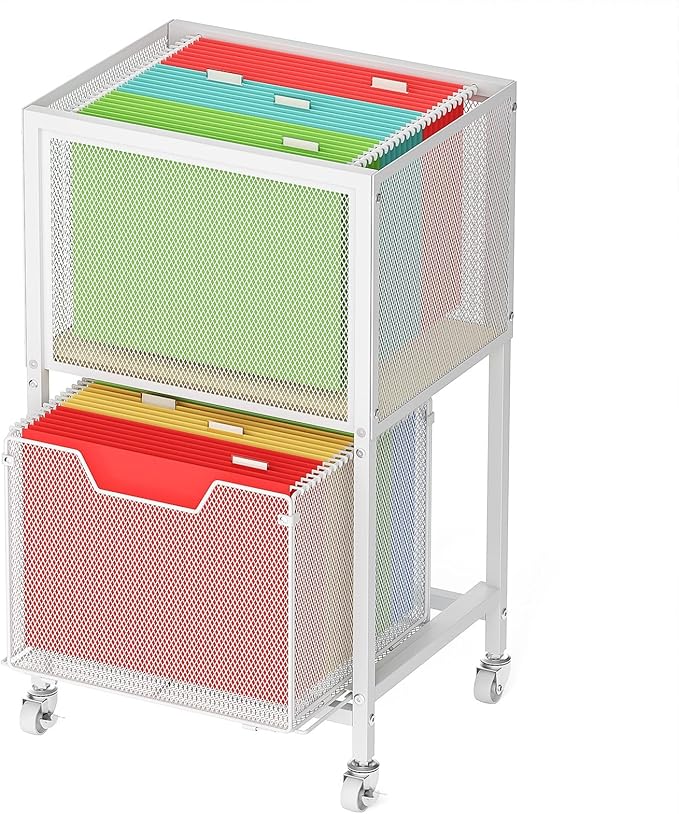 Tiaoheka Rolling File Cart, Mobile File Cabinet with Wheels Hanging Files, Hanging File Organizer Fit Letter/Legal Size Beside Under Desk for Office, Home White（Patent Pending）